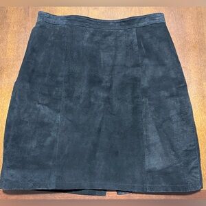 Vintage 90s black suede leather pencil skirt, 12